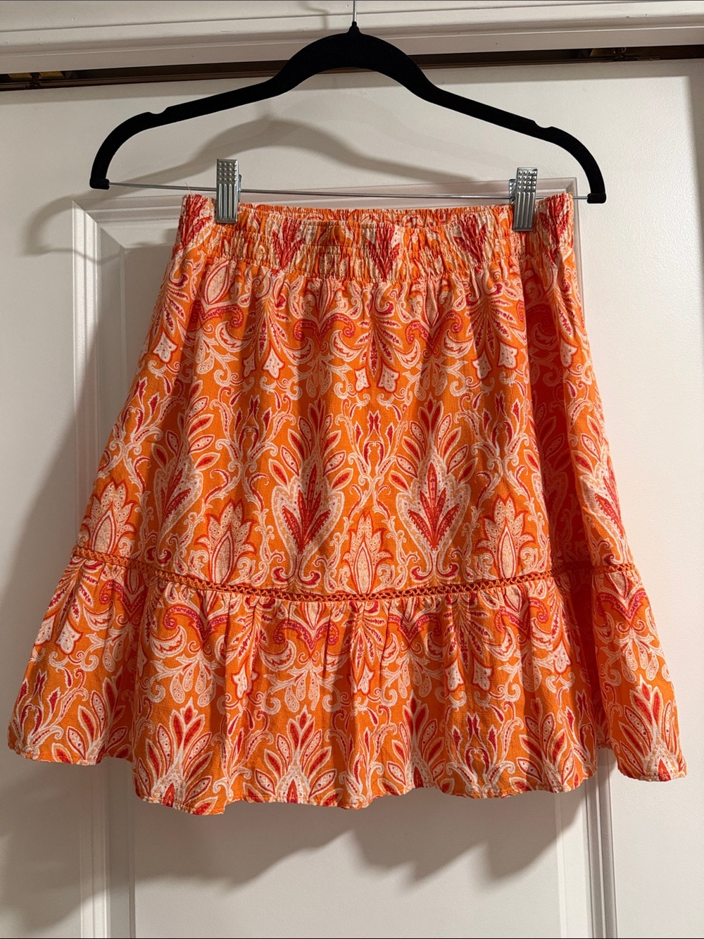 Loft Small Petite Orange Paisley Tiered Skirt